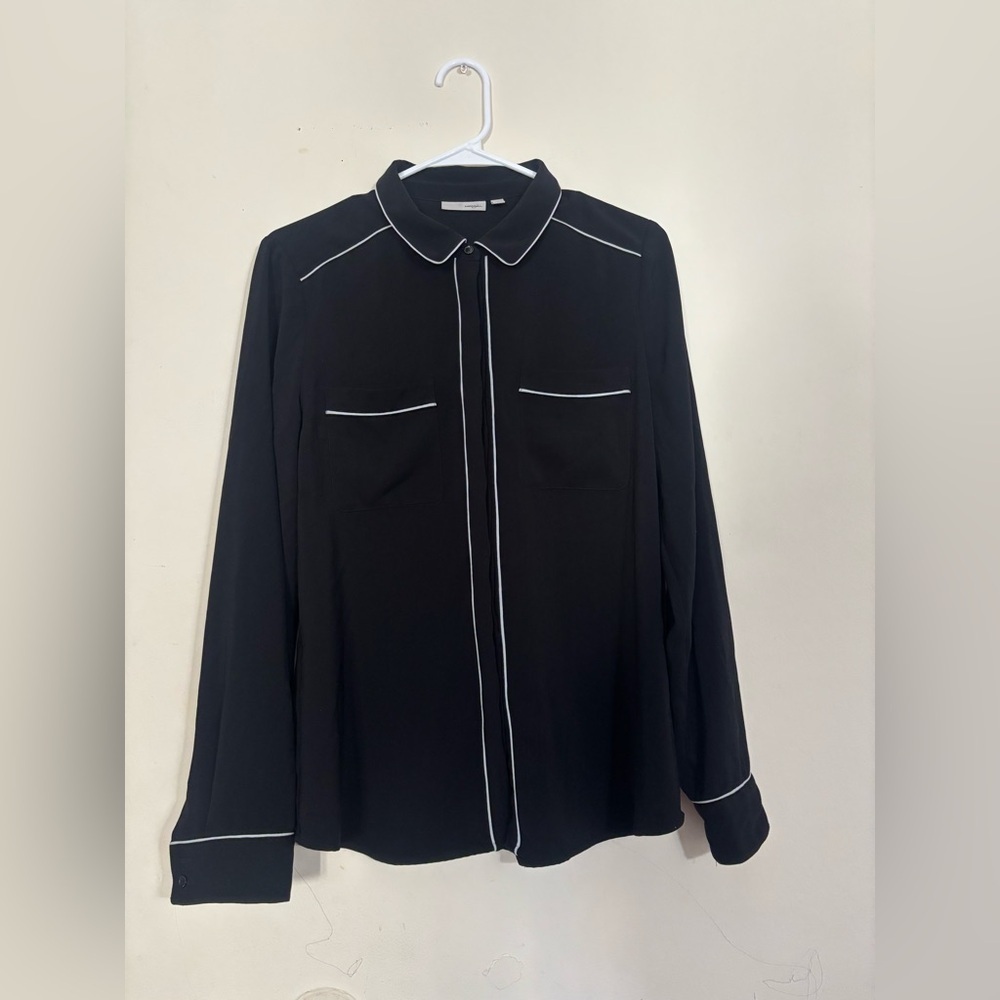 Halogen Black Blouse with White Accents Size M